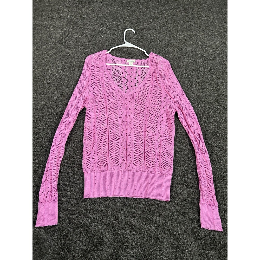 Sundance Cassatt Pointelle Sweater Womens Large Pink‎ Knit Linen V-Neck Preppy